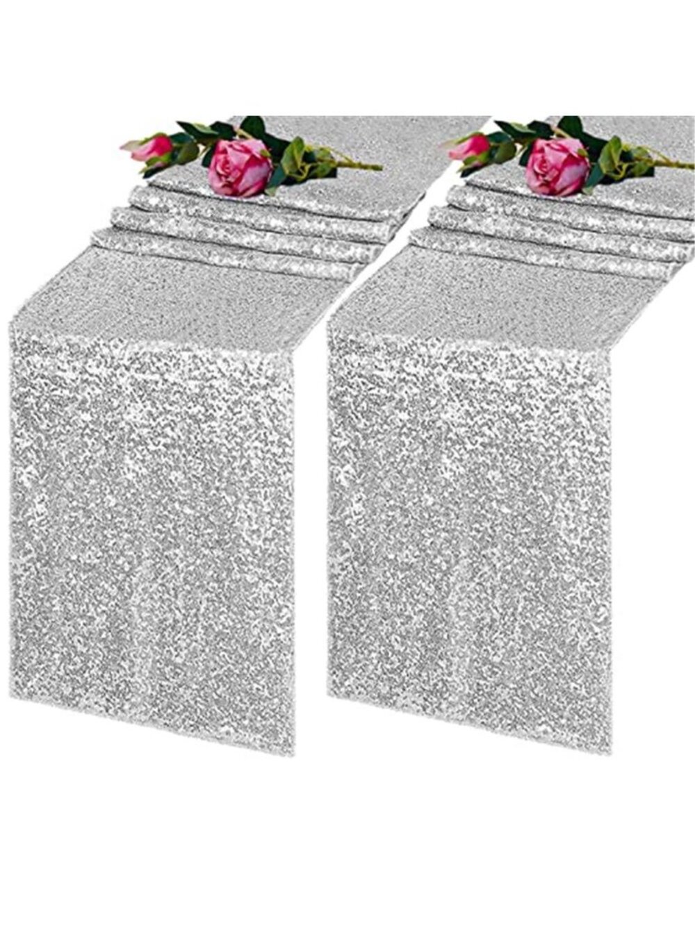 Silver Sequin Table Decor 2 Pack Runner Sparkly Glitter Wedding Party Birthday